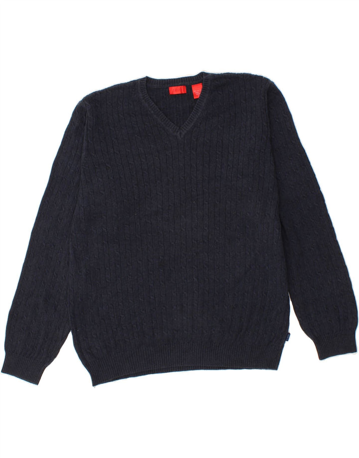 IZOD Mens V-Neck Jumper Sweater Large Navy Blue Cotton Vintage Izod and Second-Hand Izod from Messina Hembry 