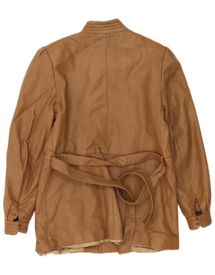 VINTAGE Womens Leather Jacket IT 42 Medium Beige Leather