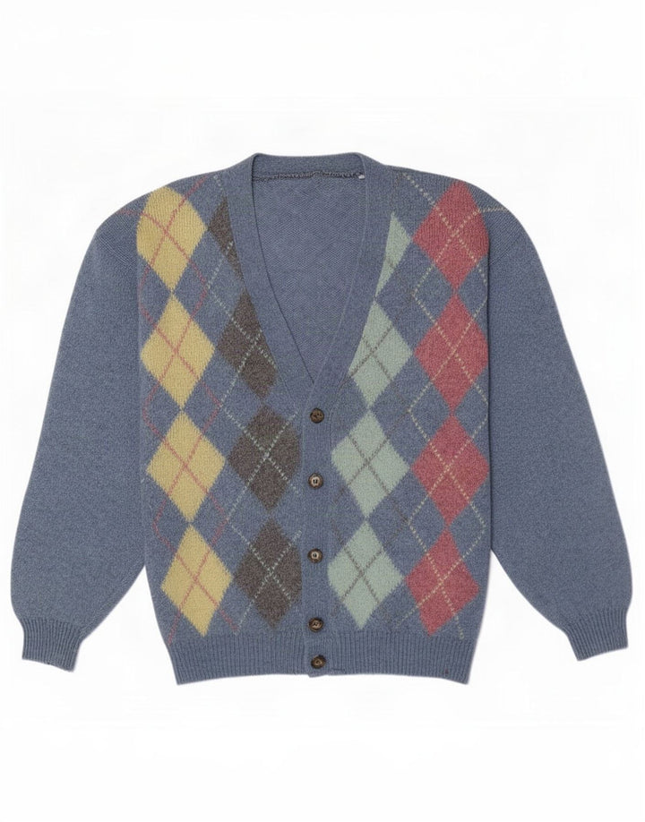 Vintage muški kardigan pulover Large Blue Argyle/Diamond