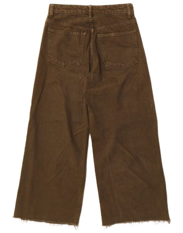 Zara ženske kratke traperice visokog struka širokih nogavica US 00 2XS W22 L23 Kaki pamuk