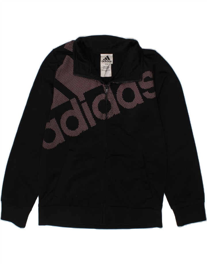 ADIDAS Boys Graphic Tracksuit Top Jacket 7-8 Years Small Black Polyester Vintage Adidas and Second-Hand Adidas from Messina Hembry 