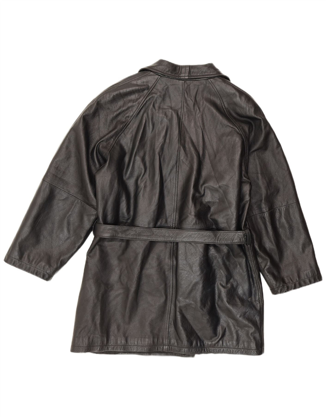 ANTICA PELLERIA Ženski kaput s dvostrukim kopčanjem UK 16 Veliki crni kožni