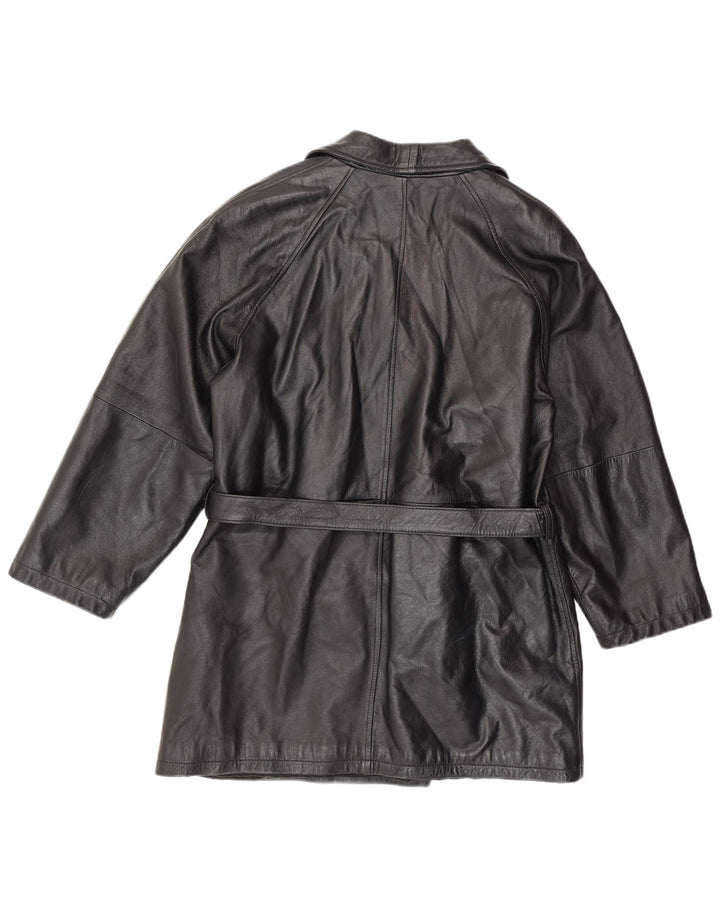 ANTICA PELLERIA Ženski kaput s dvostrukim kopčanjem UK 16 Veliki crni kožni