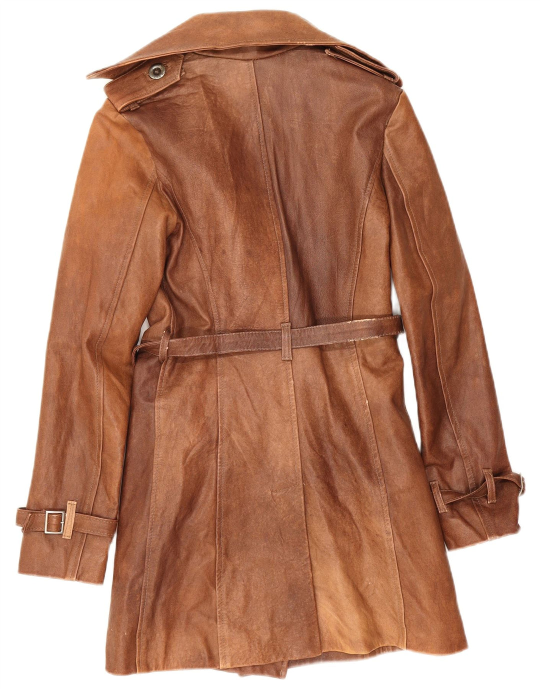 Vintage ženski kožni kaput s dvostrukim kopčanjem IT 42, srednje smeđa koža