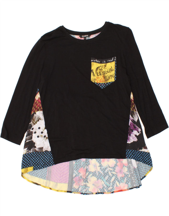 DESIGUAL Womens 3/4 Sleeve Tunic Top UK 10 Small Black Patchwork Viscose Vintage Desigual and Second-Hand Desigual from Messina Hembry 
