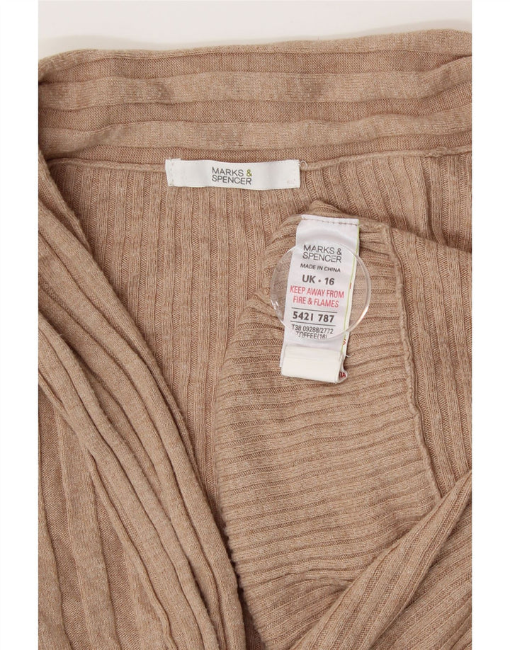 Marks & Spencer ženski asimetrični otvoreni kardigan pulover UK 16 Large Beige
