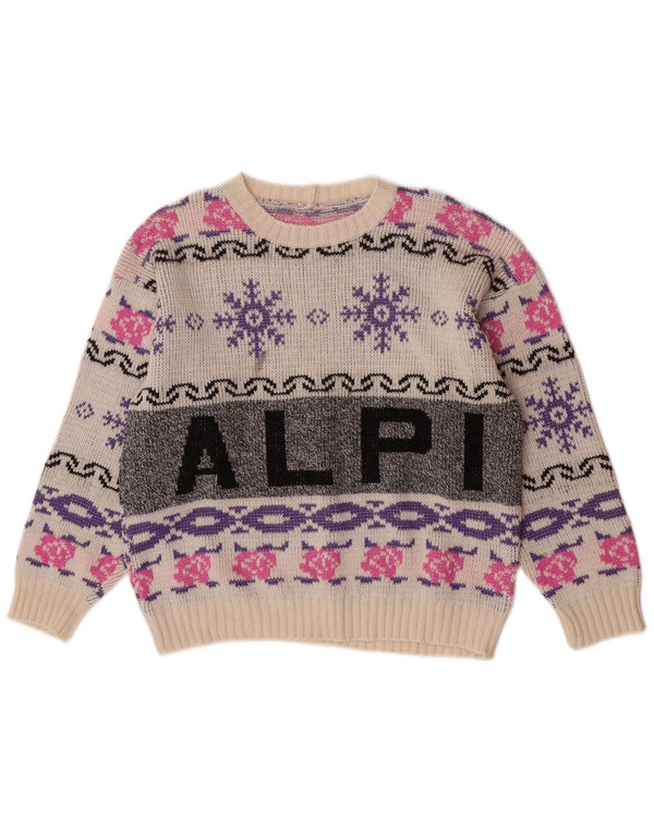 Vintage ženski džemper s veznim izrezom UK 14 Large White Fair Isle