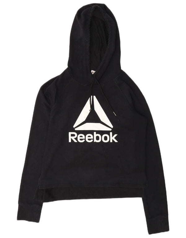 Reebok Ženska skraćena majica s kapuljačom UK 10 Mali crni pamuk