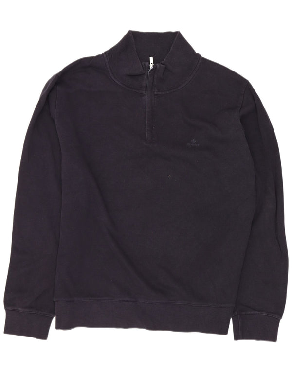 Gant Mens Zip Neck Sweatshirt Jumper 3XL Navy Blue Cotton