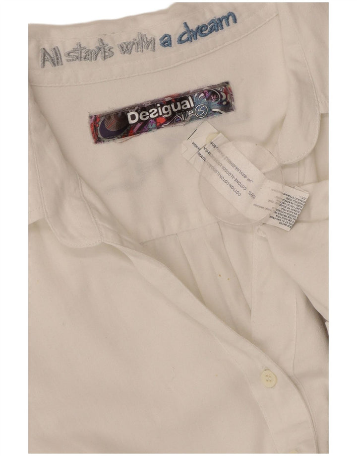 DESIGUAL Ženska grafička košulja UK 10 Mala bijela cvjetna pamuk