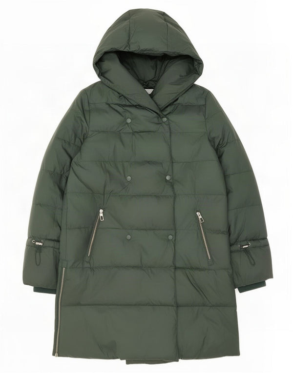Zara Womens Hooded Oversized Padded Coat UK 10 Small Green Polyamide