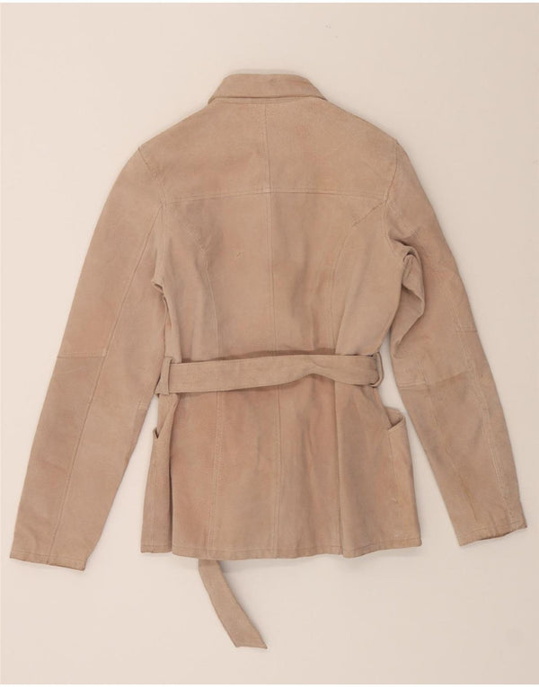 NEUTRAL ZONE Womens Leather Jacket UK 10 Small Beige Leather