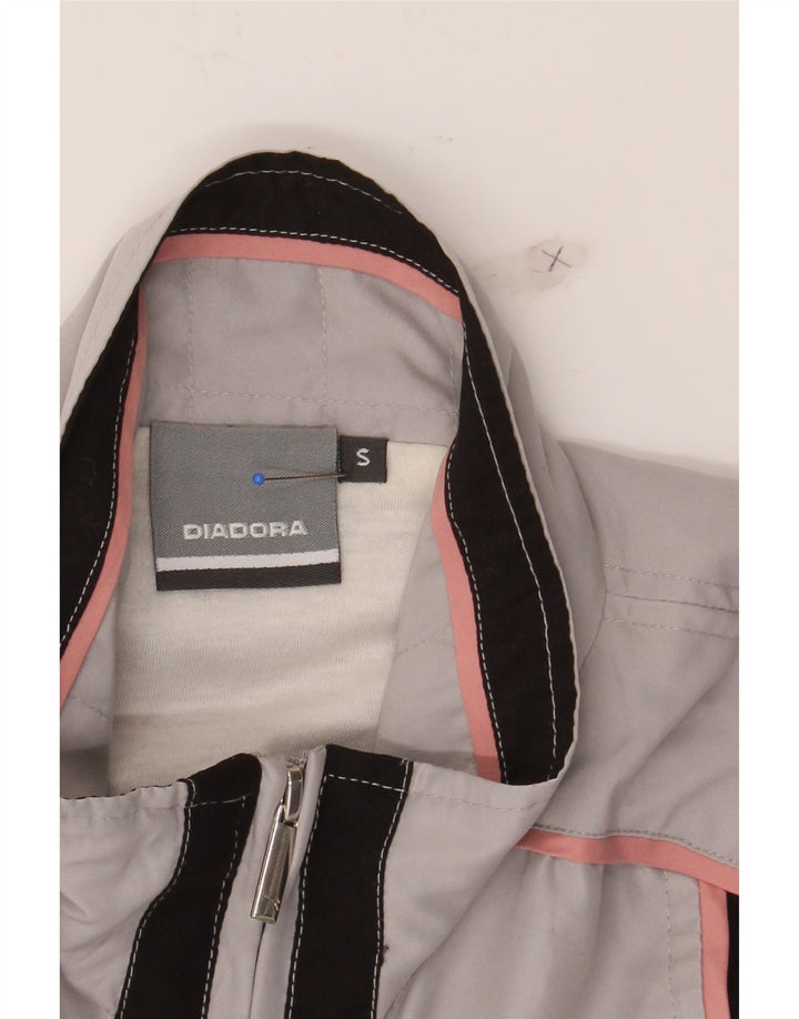 DIADORA Womens Tracksuit Top Jacket UK 10 Small Grey Striped Polyester Vintage Diadora and Second-Hand Diadora from Messina Hembry 