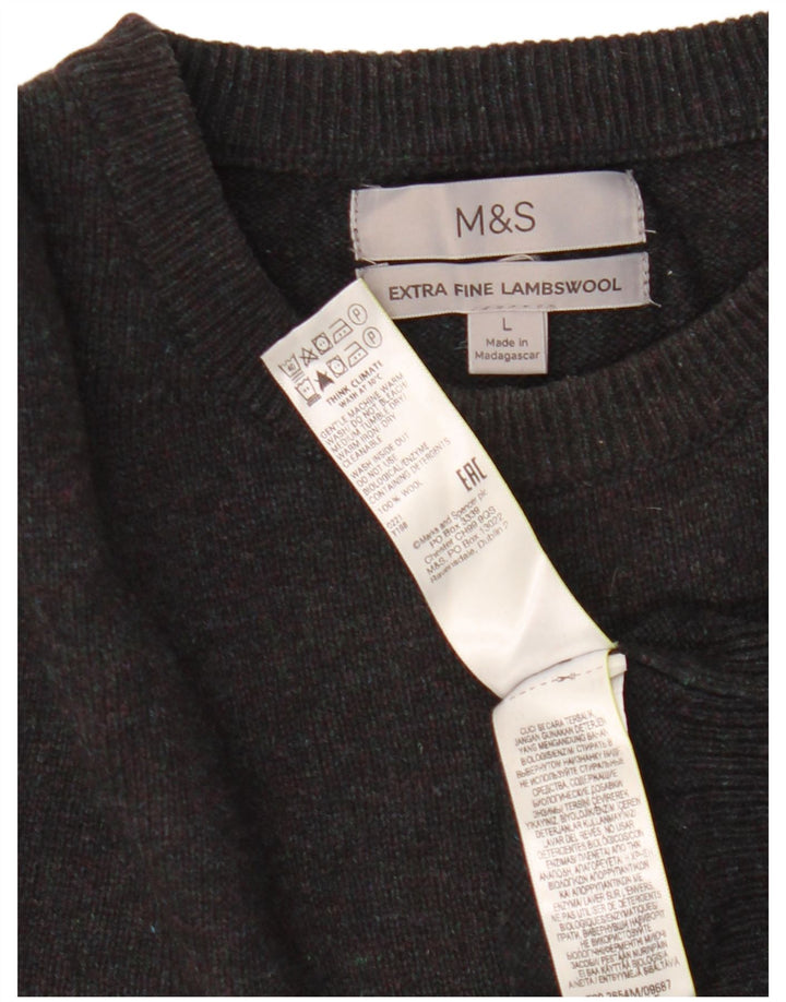 Veliki crni vuneni muški džemper s okruglim izrezom Marks & Spencer