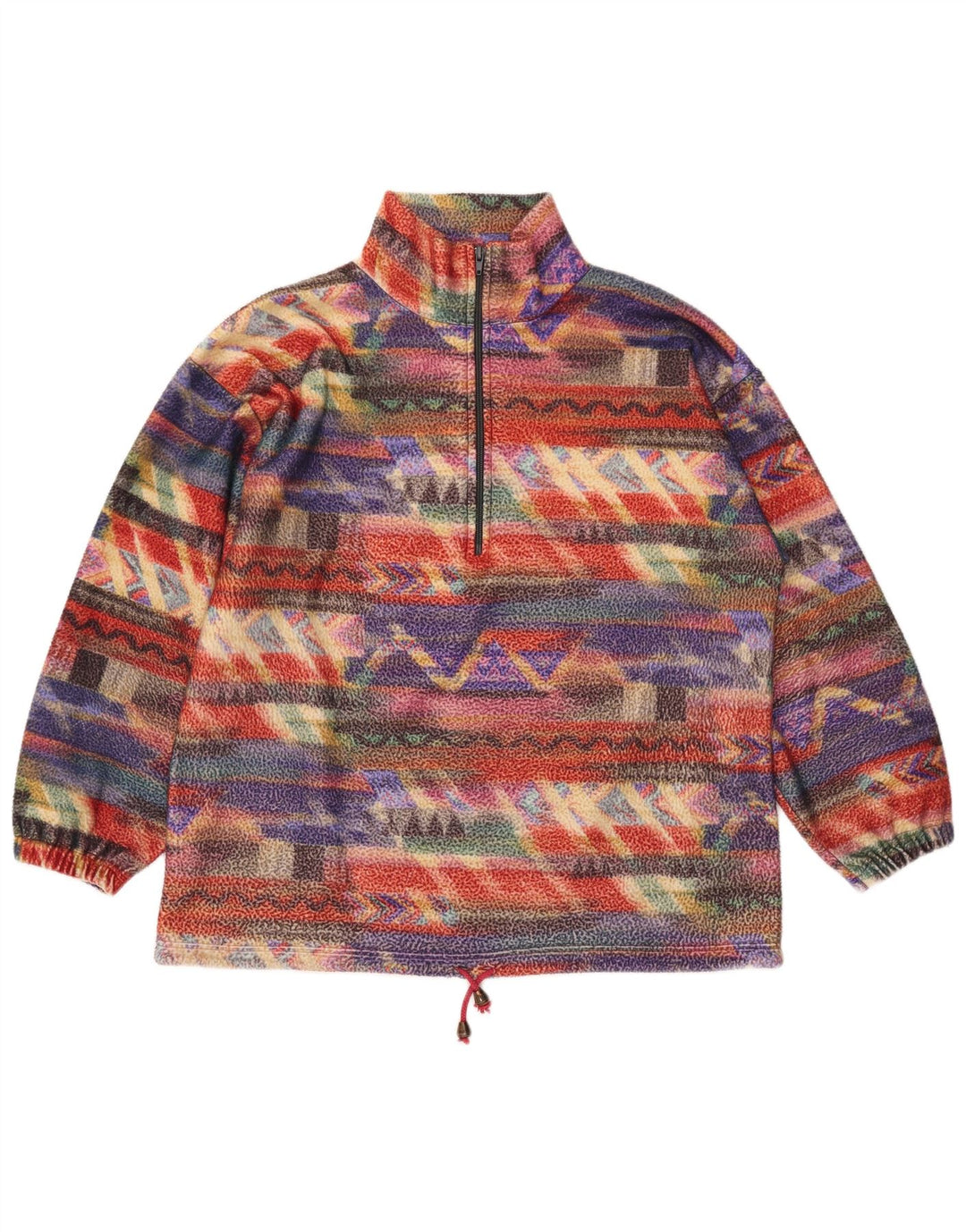 VINTAGE Ženski preveliki džemper od flisa UK 14 srednje višebojan