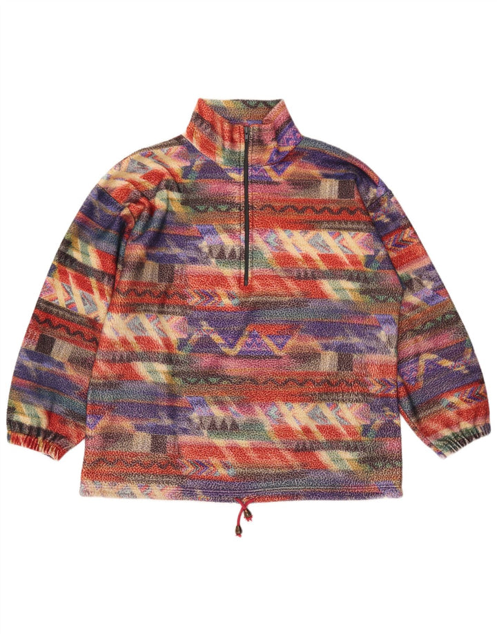 VINTAGE Ženski preveliki džemper od flisa UK 14 srednje višebojan