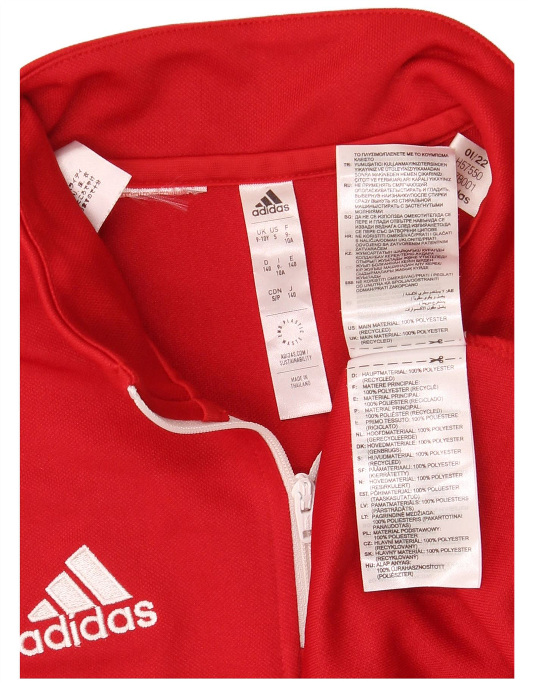 ADIDAS Boys Aeroready majica s izrezom i dugim rukavima s patentnim zatvaračem, crvena, 9-10 godina