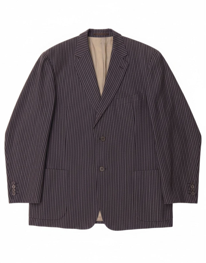 DOUGLAS Mens 2 Button Blazer Jacket UK 44 2XL Navy Blue Striped Linen