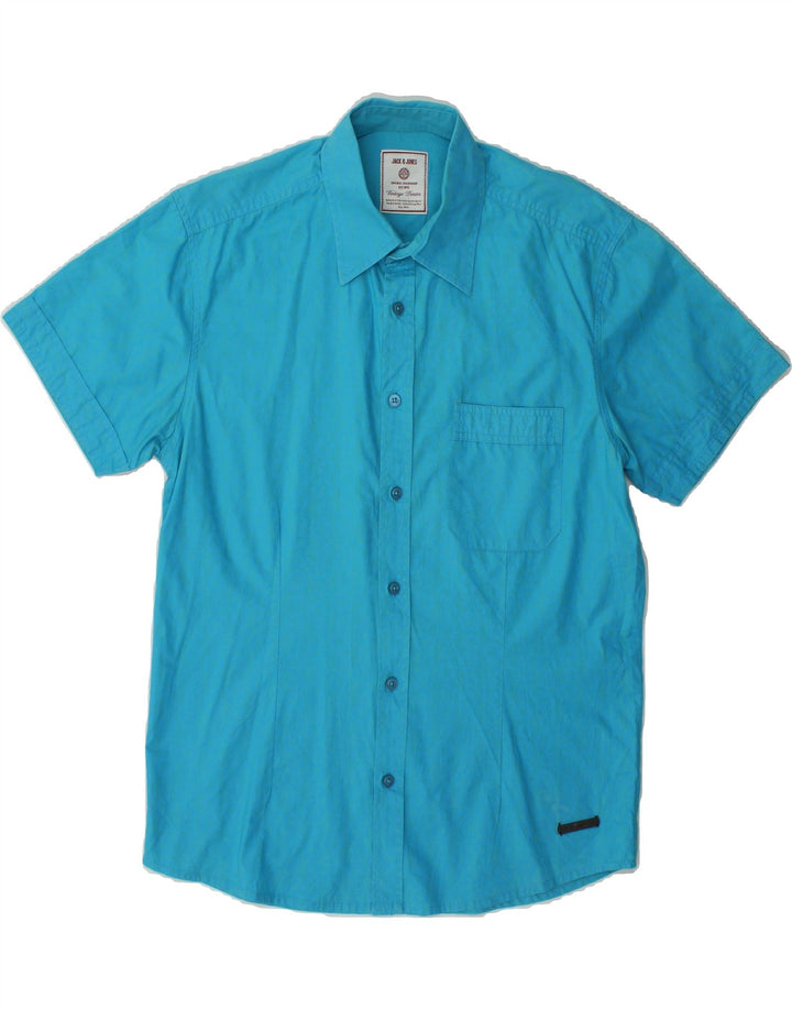 JACK & JONES Mens Short Sleeve Shirt Medium Blue Vintage Jack & Jones and Second-Hand Jack & Jones from Messina Hembry 