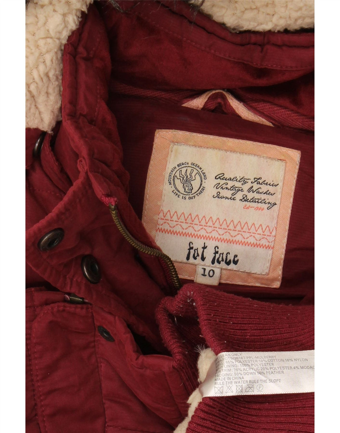 FAT FACE Ženska prekomjerna jakna s kapuljačom i podstavljenom majicom UK 10 Mala kestenjasta poliester