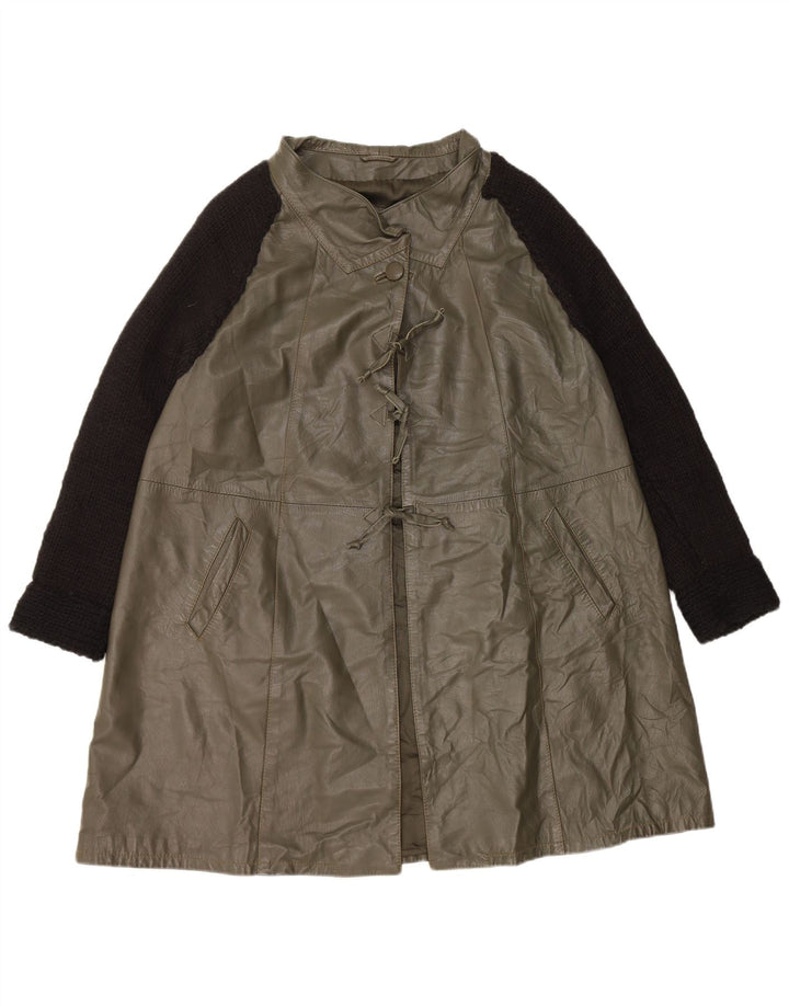 Vintage ženski preveliki kožni kaput IT 40 Mala zelena koža blokova boja