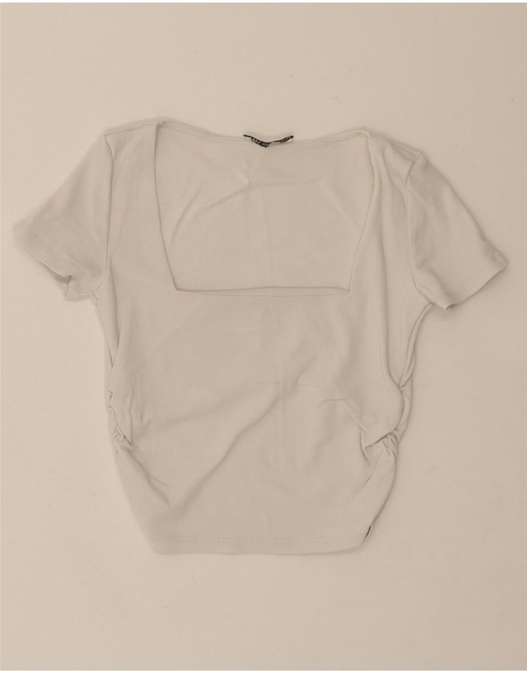 ZARA Womens Crop Blouse Top UK 8 Small Off White Cotton Vintage Zara and Second-Hand Zara from Messina Hembry 