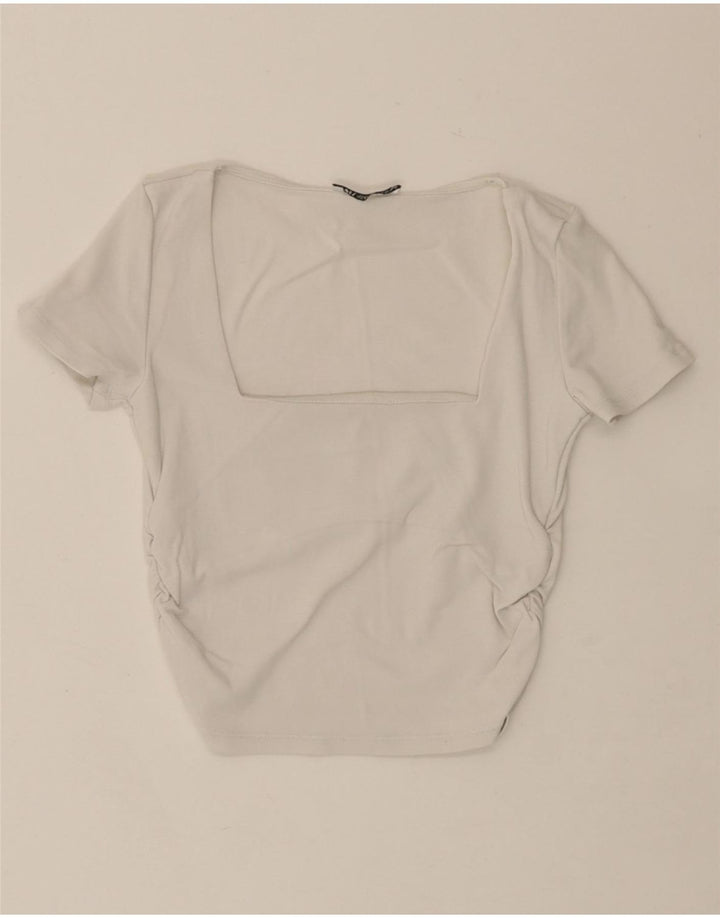 ZARA Womens Crop Blouse Top UK 8 Small Off White Cotton Vintage Zara and Second-Hand Zara from Messina Hembry 