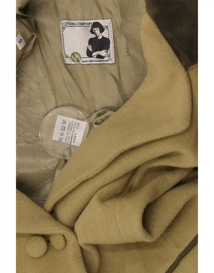 Vintage ženski sako s dvostrukim kopčanjem UK 10 Mala vuna kaki boje