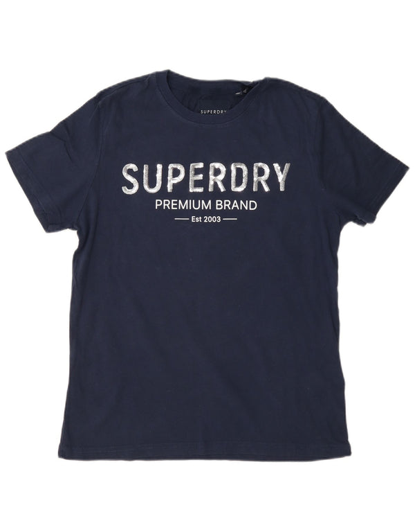 Superdry ženska majica kratkih rukava s grafičkim motivima UK 12 Srednji tamnoplavi pamuk