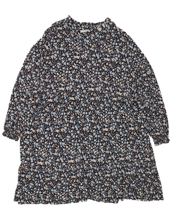 Tchibo Womens Long Sleeve A-Line Dress EU 48/50 2XL Navy Blue Floral