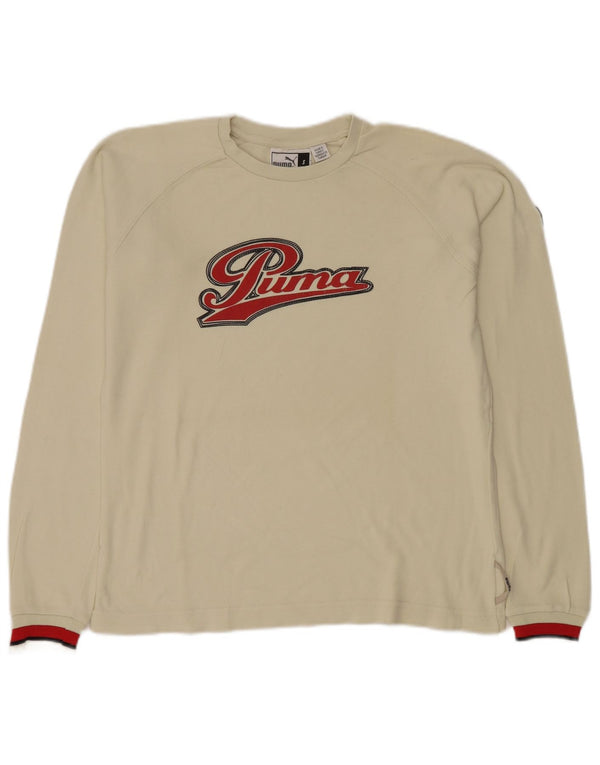 Puma Mens Graphic Top Long Sleeve Small White Cotton