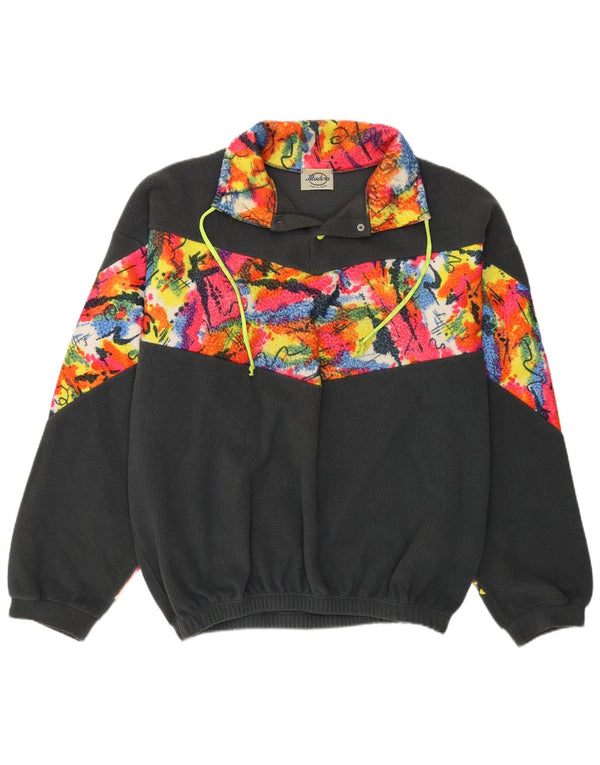 VINTAGE muški džemper od flisa s dugmadima i ovratnikom XL sivi poliester u boji