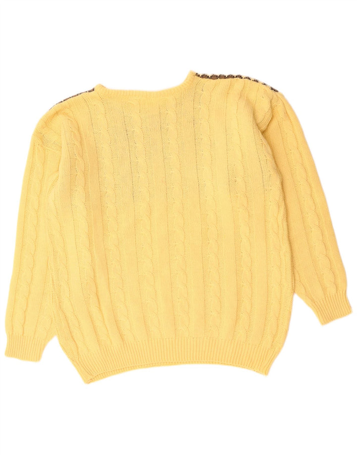 VINTAGE muški džemper s okruglim izrezom, veliki žuti vuneni vuneni vuneni stil