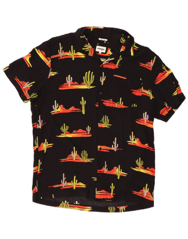 WRANGLER Muška velika crna košulja kratkih rukava s uobičajenim apstraktnim uzorkom