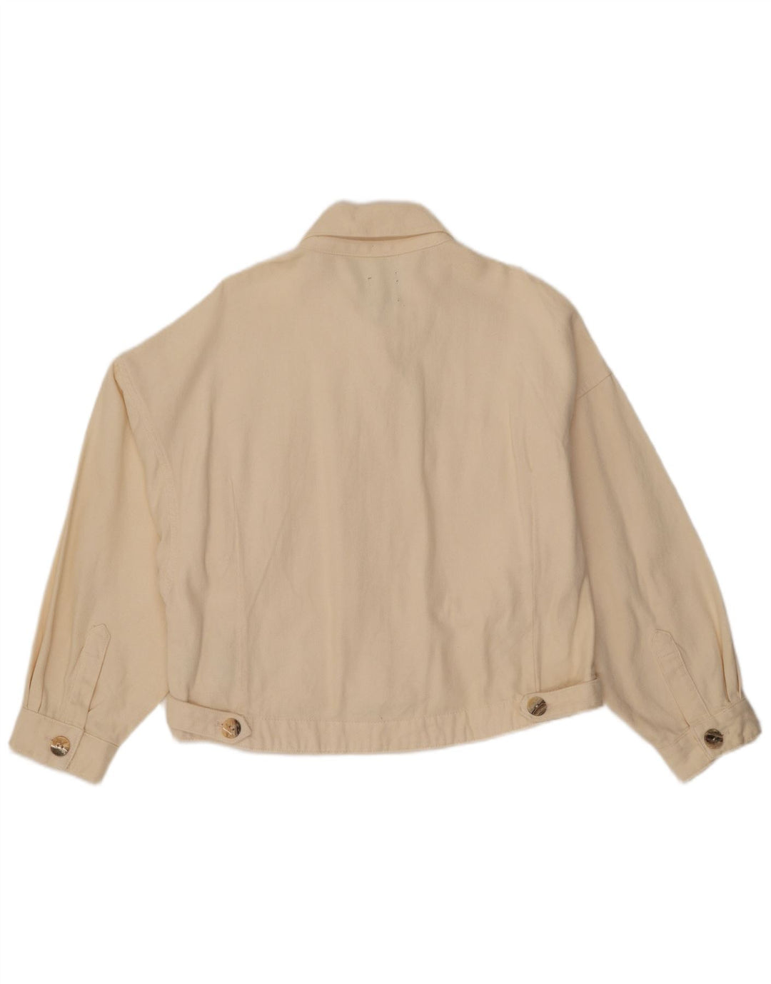 Zara Womens Crop Oversized Denim Jacket UK  16 Large Off White Cotton
