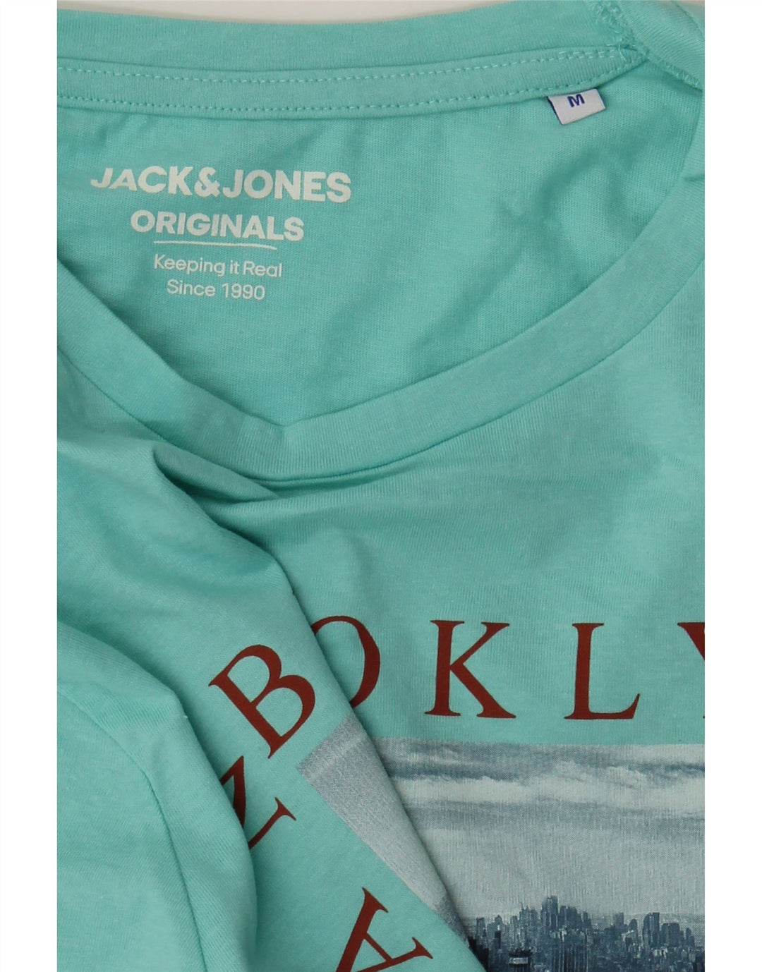 JACK & JONES Mens Graphic T-Shirt Top Medium Turquoise Cotton Vintage Jack & Jones and Second-Hand Jack & Jones from Messina Hembry 