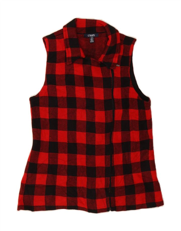 CHAPS Womens Sleeveless Cardigan Sweater UK 12 Medium Red Check Cotton Vintage Chaps and Second-Hand Chaps from Messina Hembry 