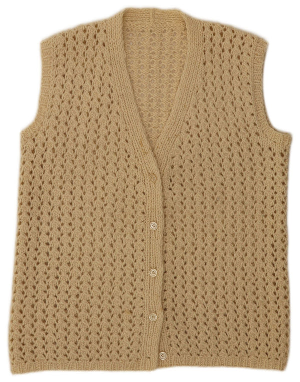 Vintage ženski heklani kardigan džemper bez rukava UK 18 XL bež