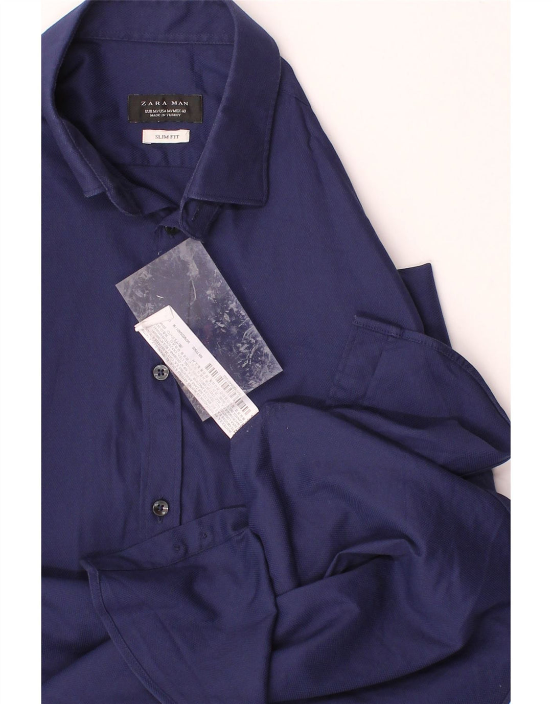 ZARA Mens Slim Fit Shirt Medium Navy Blue Cotton Vintage Zara and Second-Hand Zara from Messina Hembry 