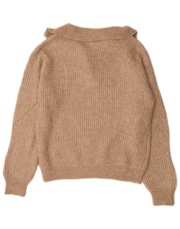 Marks & Spencer ženski džemper s izrezom s patentnim zatvaračem UK 10 Small Brown Flected