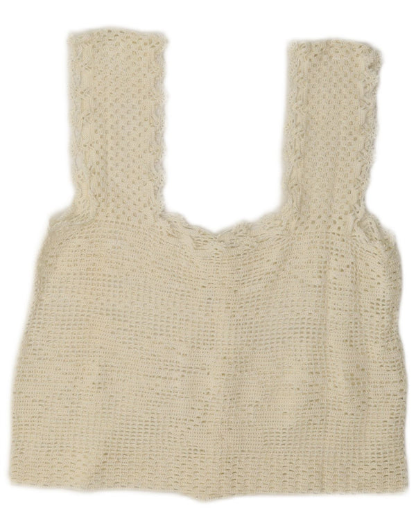 Vintage heklani ženski kratki top bez rukava UK 12 srednje bijele boje