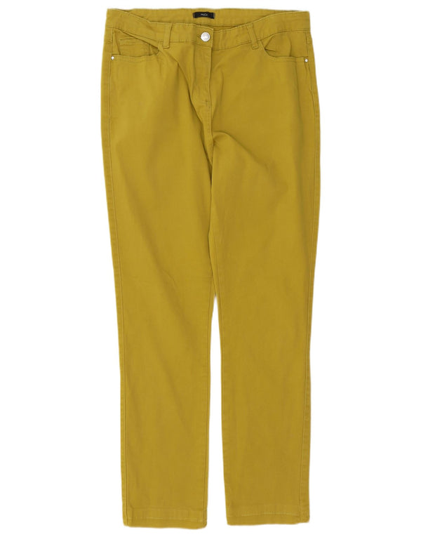 M&Co Womens Slim Casual Trousers UK 14 Large W32 L28 Yellow Cotton