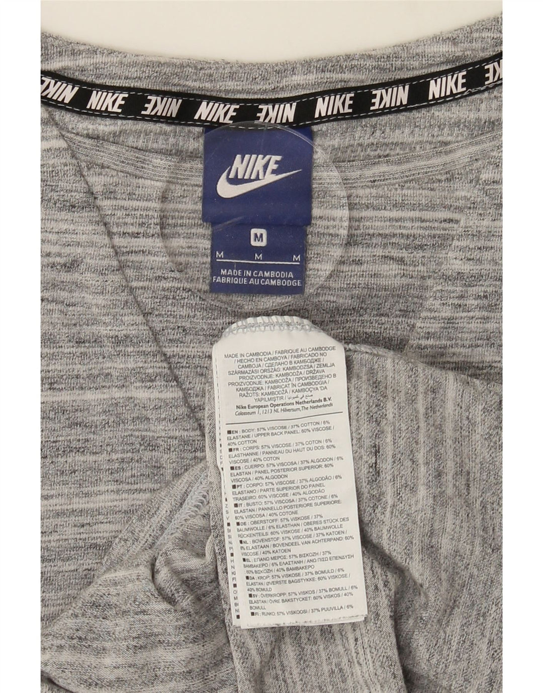 NIKE Womens T-Shirt Top UK 14 Medium Grey Striped Viscose Vintage Nike and Second-Hand Nike from Messina Hembry 