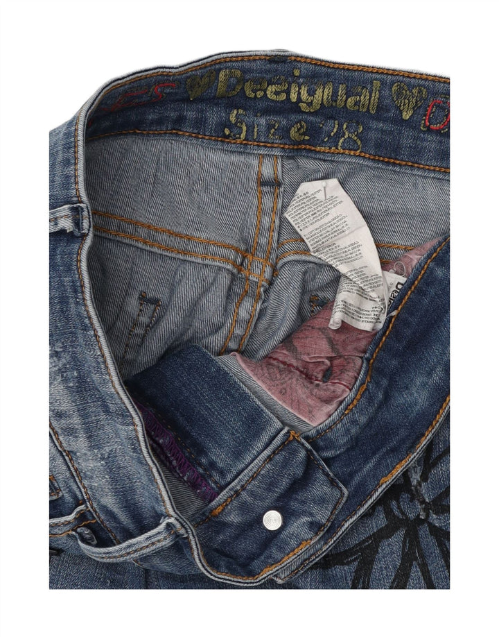 DESIGUAL Womens Slim Jeans W28 L28 Blue Floral Polyester