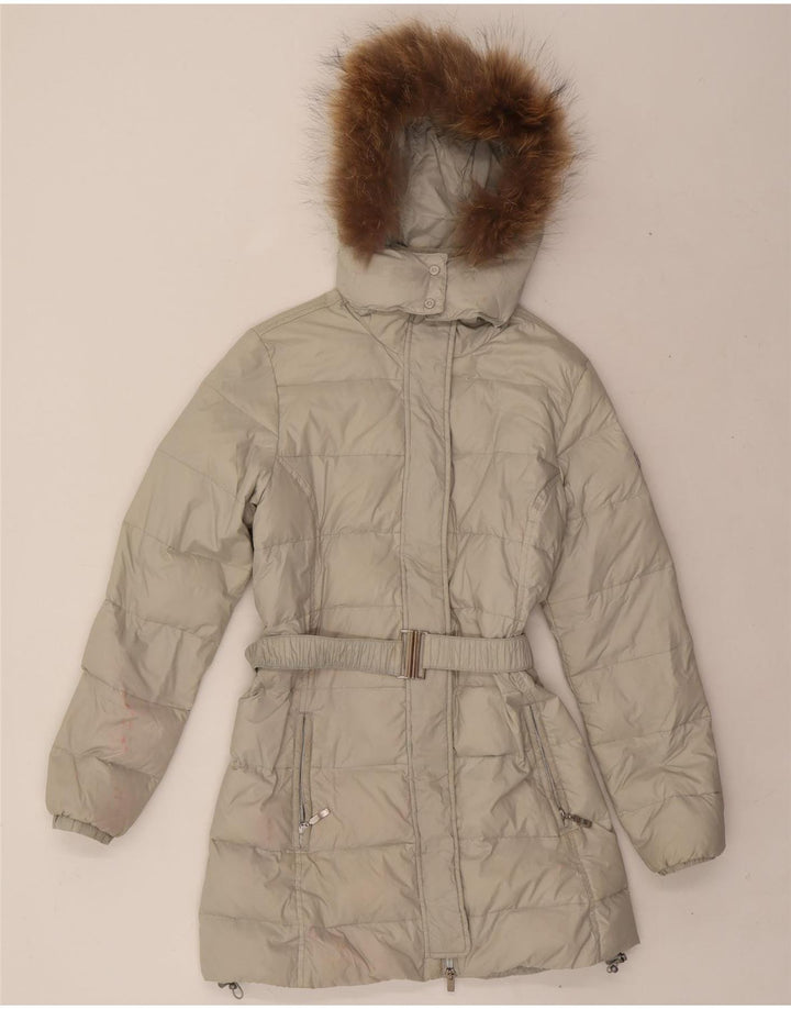 CHAMPION Womens Hooded Padded Coat UK 10 Small Beige Vintage Champion and Second-Hand Champion from Messina Hembry 