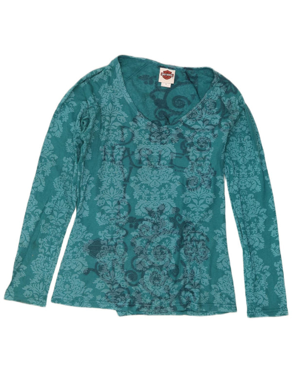 Harley Davidson ženska majica dugih rukava UK 14 Large Blue Paisley Pamuk
