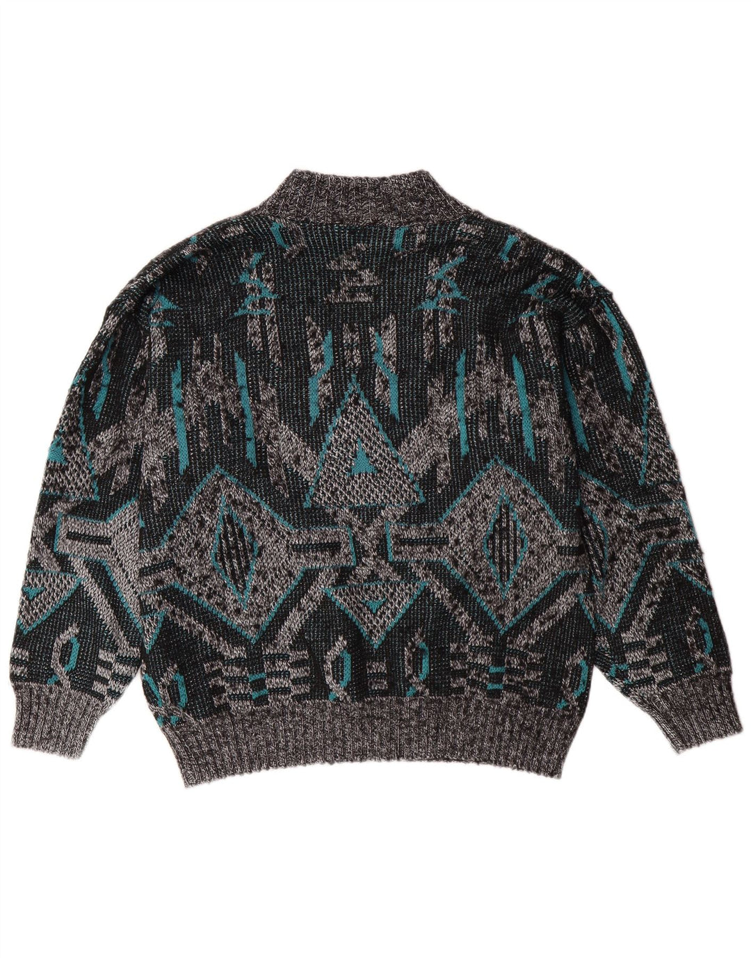 VINTAGE muški pulover s V-izrezom, veliki sivi geometrijski