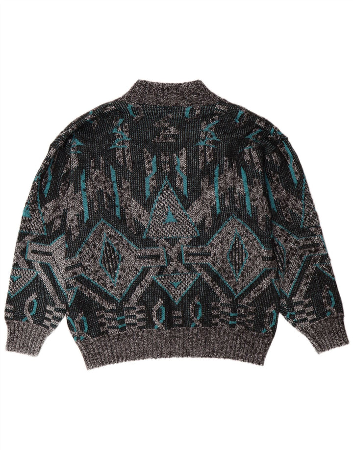 VINTAGE muški pulover s V-izrezom, veliki sivi geometrijski