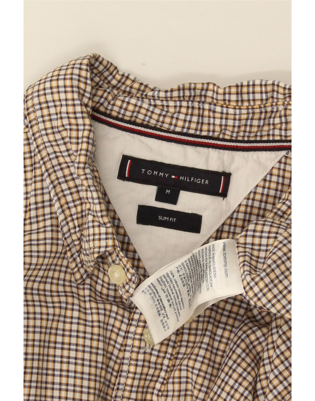 TOMMY HILFIGER Muška uska košulja srednje žute boje od gingham pamuka