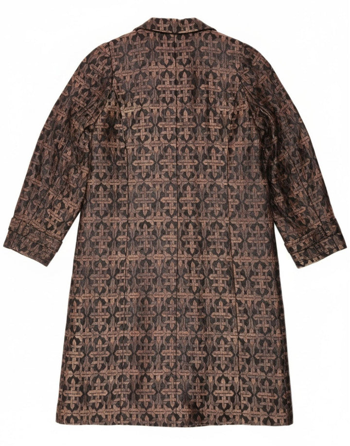 Vintage ženski kaput s dvostrukim kopčanjem UK 14 srednje smeđi geometrijski